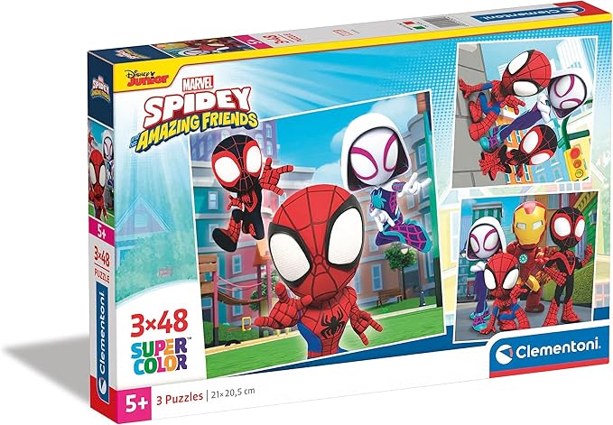 Clementoni - 25294 - Supercolor Puzzle - Marvel Spidey And His Amazing Friends - 3x48 Pieces (3 Puzzles Included), Jigsaw Puzzle For Kids Age 5, Puzzle Cartoon, Made In Italy