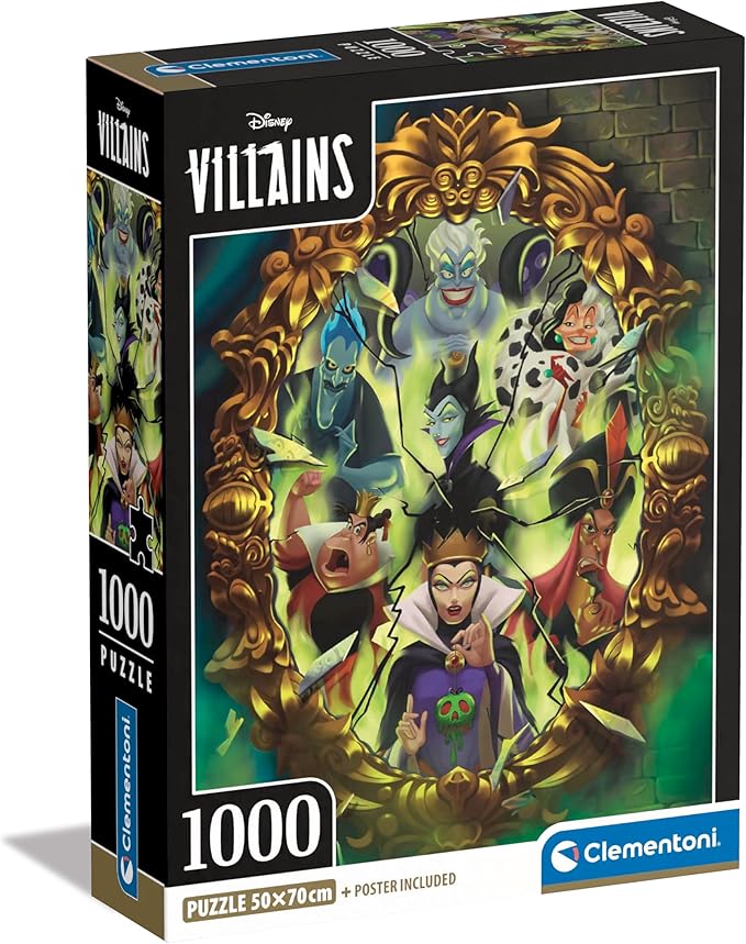 Clementoni Jigsaw Puzzle Disney Villains 1000 Pieces - Puzzle For Adults 14-99 Years, Poster Included, Gift For Men/Women, Disney, Made In Italy, 39812