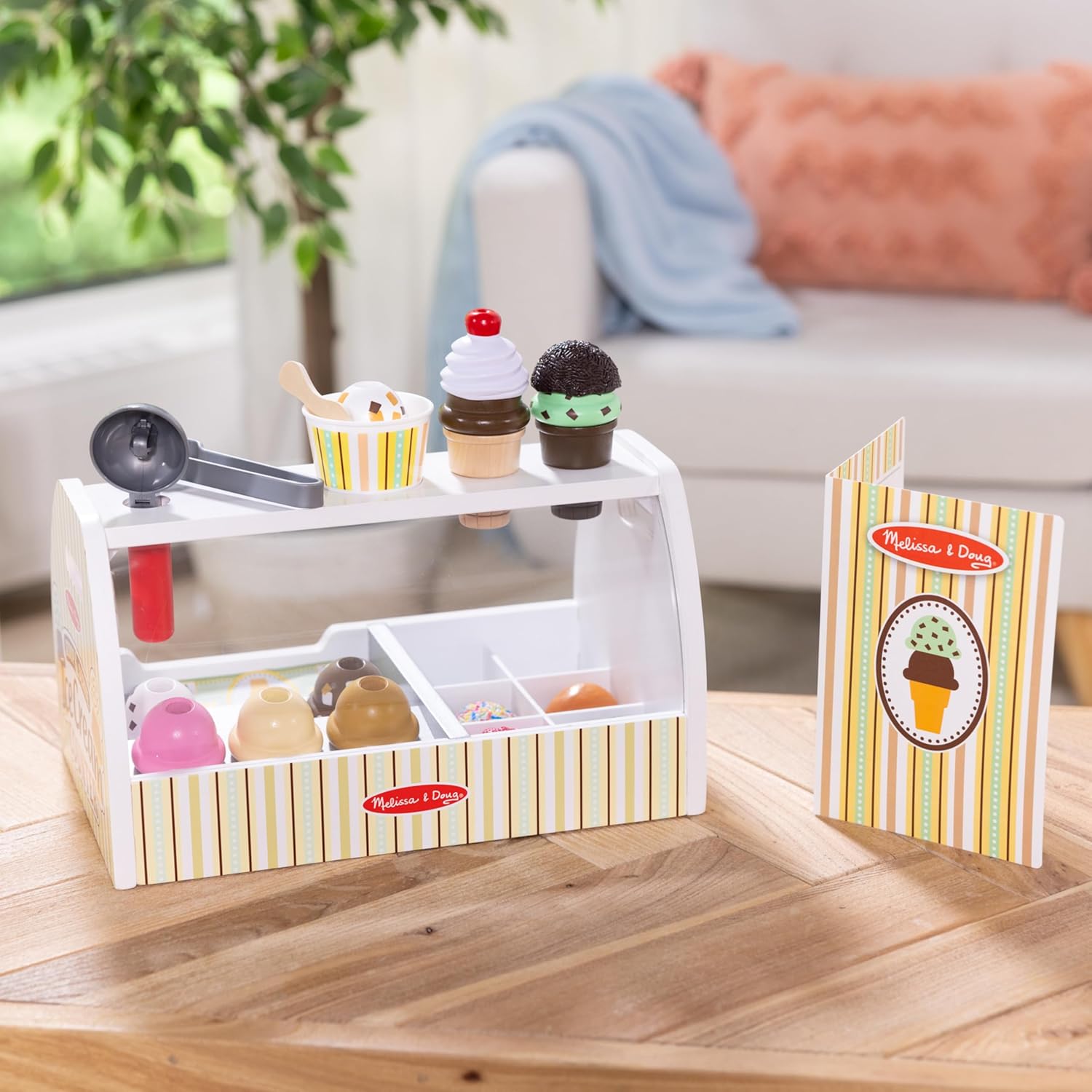 Melissa & Doug Wooden Ice Cream Toy Shop, Ice Cream Toy, Wooden Play Food Sets for Children, Wooden Food Toys & Play Kitchen Accessories, Play Food & Kitchen Toys, Gift for 3 Year Old Boy or Girl