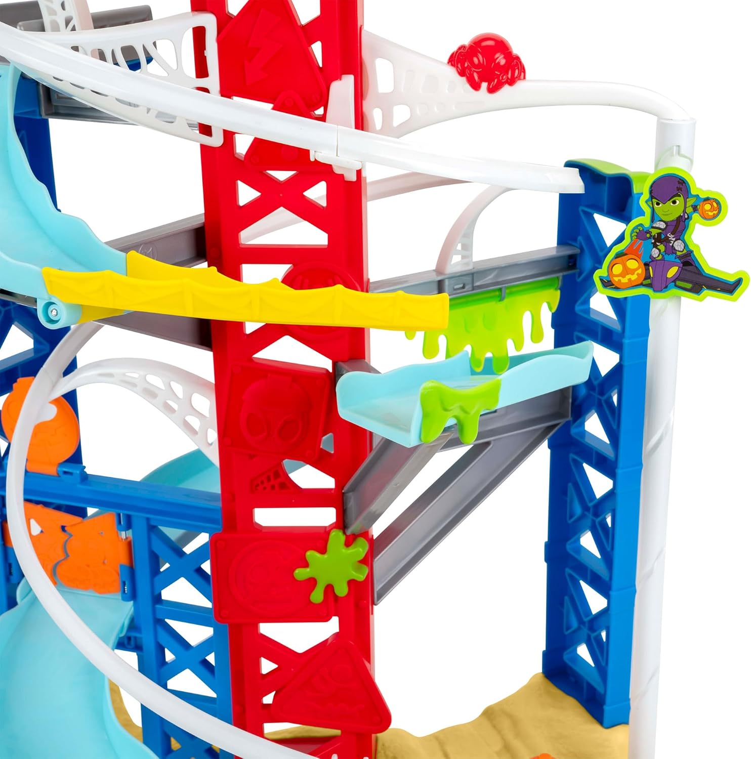 MARVEL Spidey and His Amazing Friends Construction Zone Chaos Track Set - 2-Foot High Dual Race Track with Zip Line, Play Zones, and Exclusive Vehicles