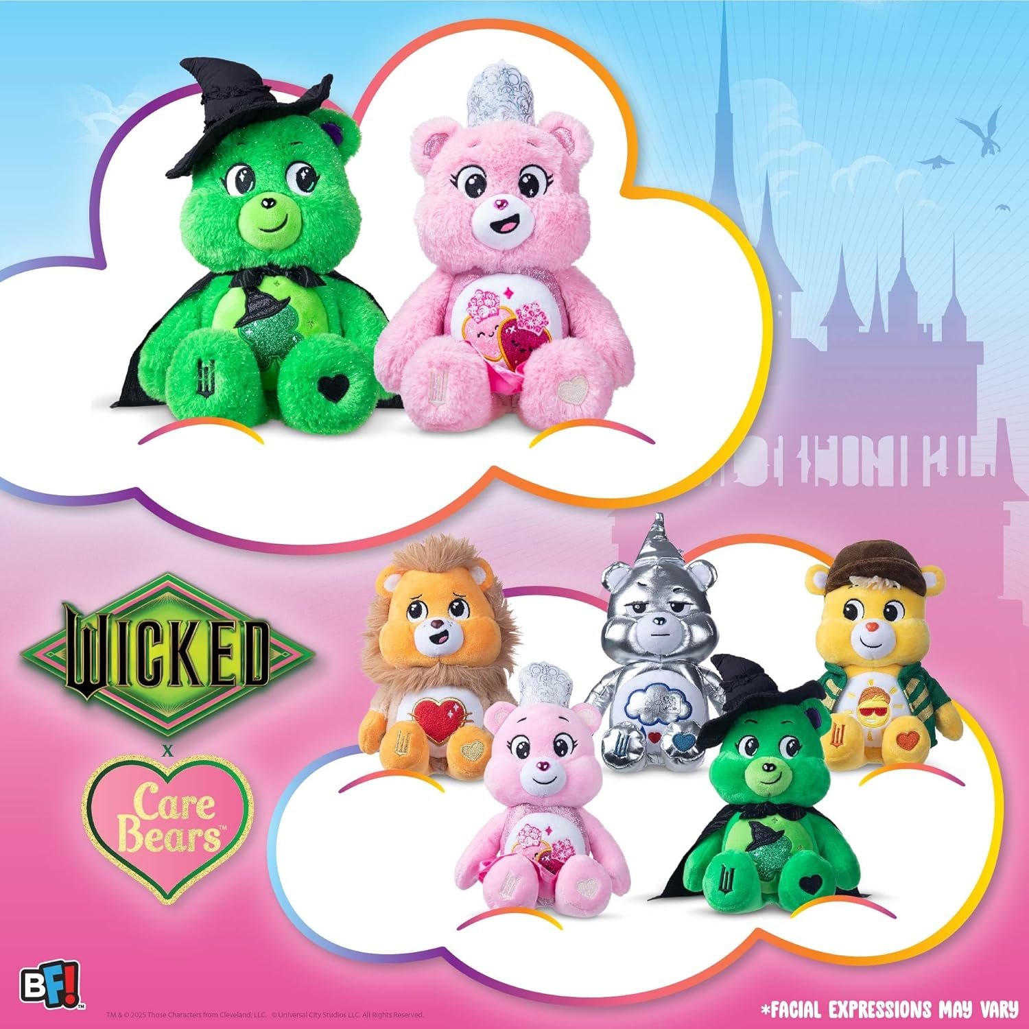 Care Bears Basic Fun x Wicked 30cm Plush 2-Pack – Good Luck Bear as Elphaba & Love-A-Lot Bear as Glinda – Limited Edition Soft Toys – Collectible Gift Set for Kids & Fans