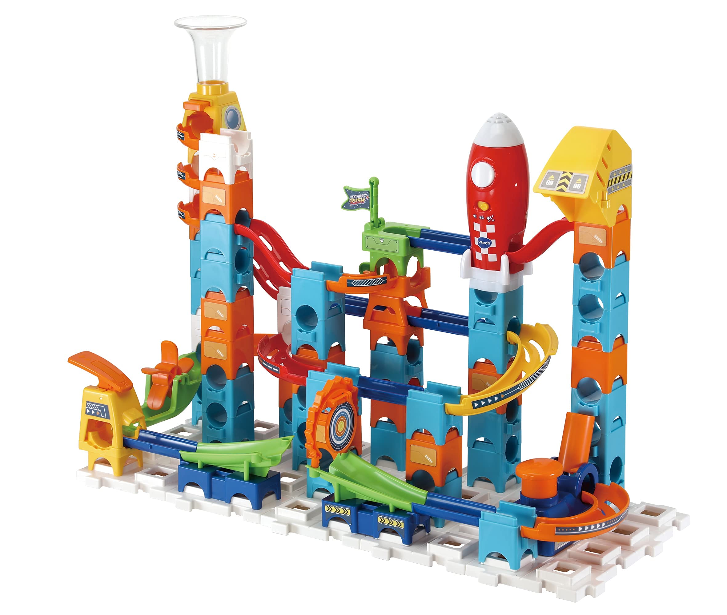 VTech Marble Rush Launch Pad Construction Toys with 10 Marbles & 75 Building Pieces,Electronic Track Set for Boys & Girls,Colour-Coded Building Toy with Sound,4 Years+,English Version Multicolor