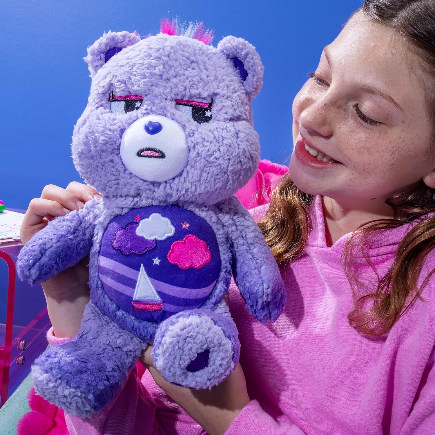 Basic Fun Care Bears 35cm Medium Plush – Stormy Heart Bear Cosy Collection – Super Soft Eco-Friendly Toy with Belly Badge – Huggable Collectible for Kids & Fans, 14", Purple