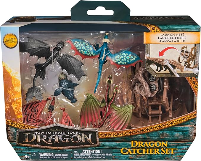 Dreamworks Dragons How to Train Your Dragon, 5-Pack Dragon Catcher Set with Hiccup’s Mangler Net Launcher, Kids Toys for Boys & Girls Ages 4 and up
