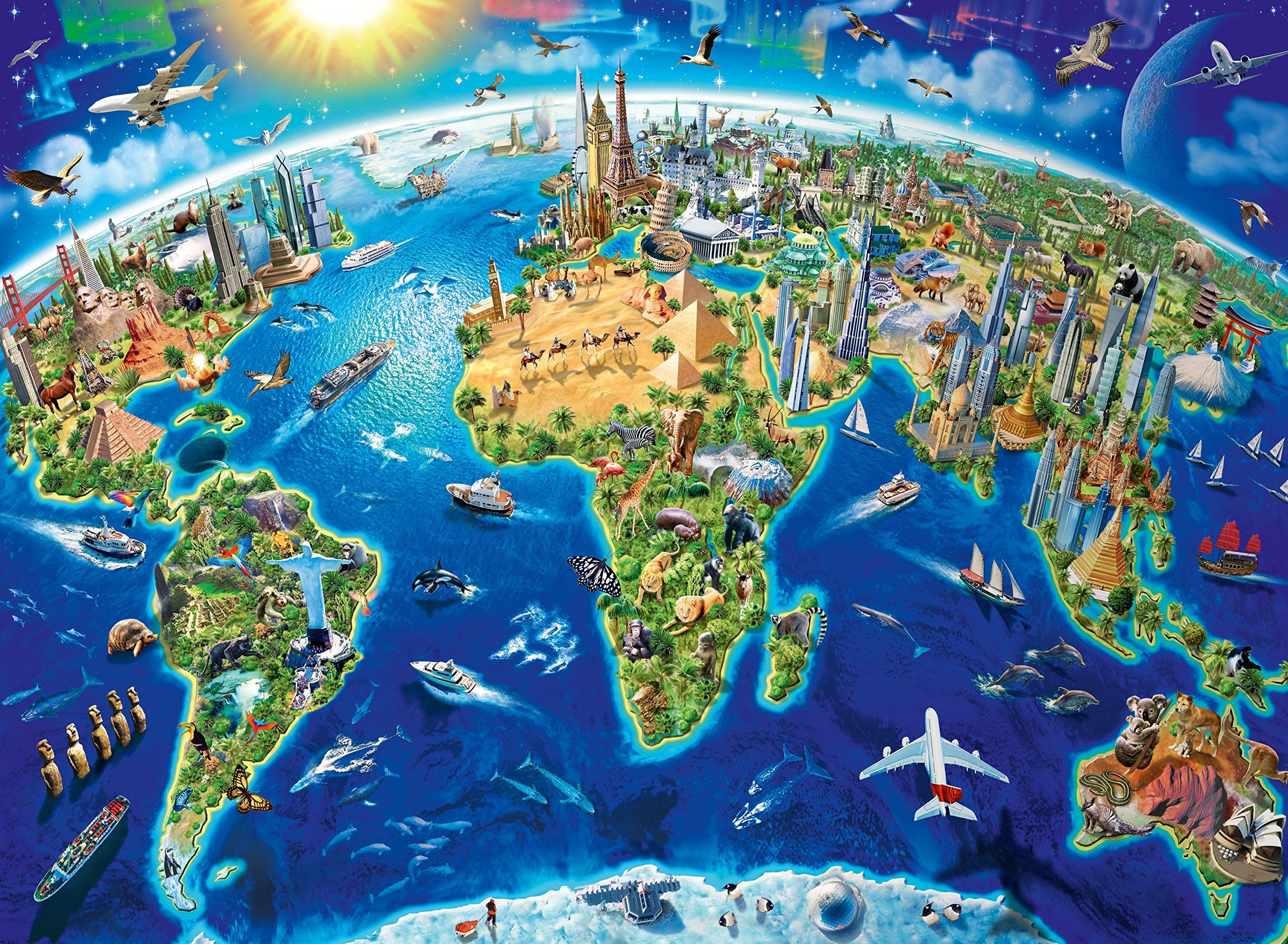 Ravensburger World Landmarks Map 200 Piece Jigsaw Puzzle for Kids Age 8 Years Up, Yellow