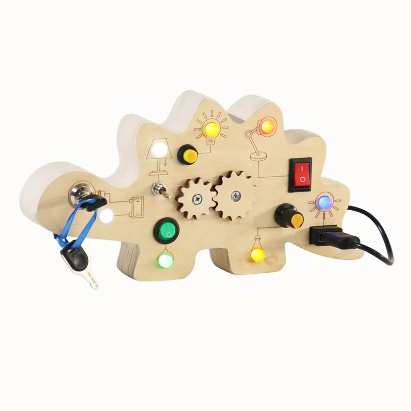 OEM Available Busy Board Montessori Style Wooden Toddler Educational Activity Board for Sensory Therapy Dinosaur circuit board 0.25