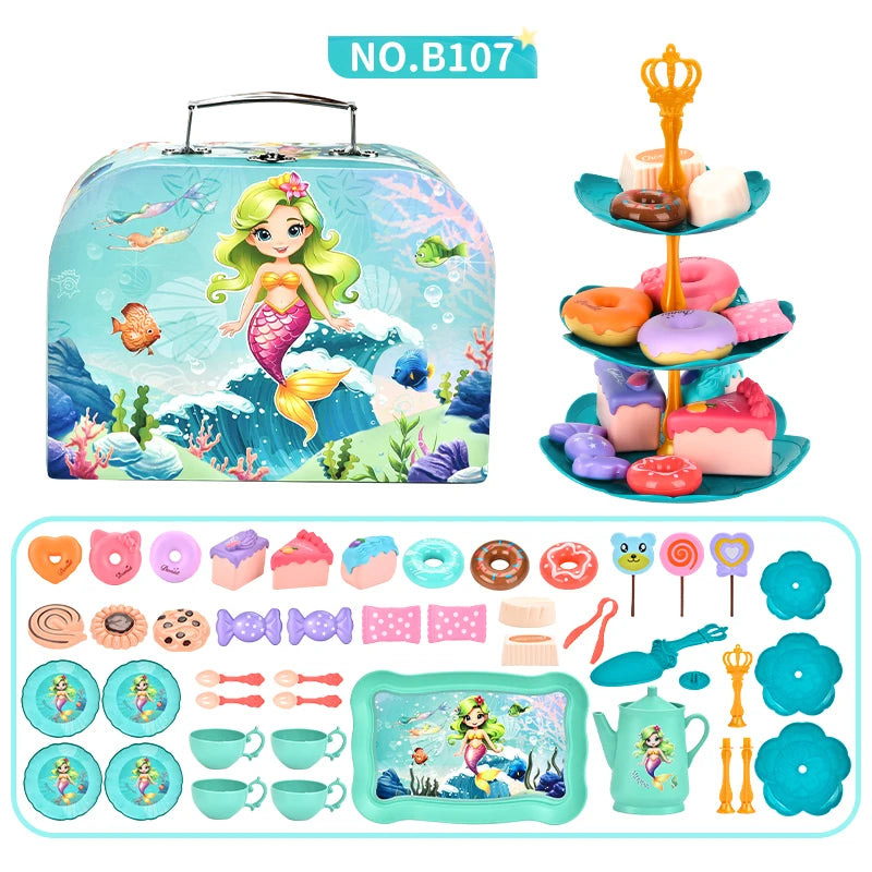 42PCS Children's Simulation Dinette Kitchen and Dessert Food Toys Pretend Play Afternoon Tea Cup Sets for Little Girls Toddler