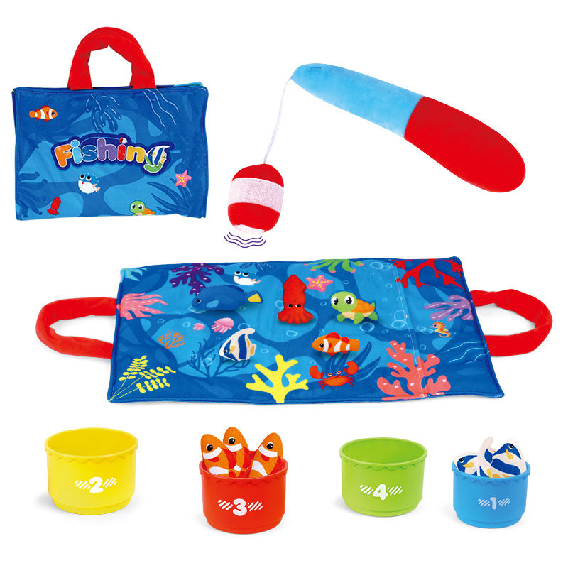 WYL Kids Other Pretend Play Toy Toddler Montessori Plush Fish Toys Soft Cloth Fishing Game Stacking Cups and Color Sorting Game