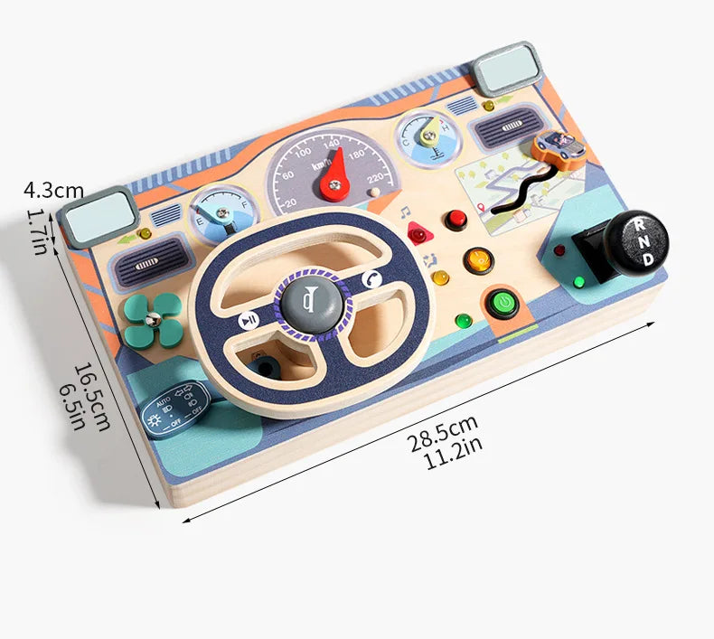 OEM Available Busy Board Montessori Style Wooden Toddler Educational Activity Board for Sensory Therapy D19 - steering wheel toy 0.6