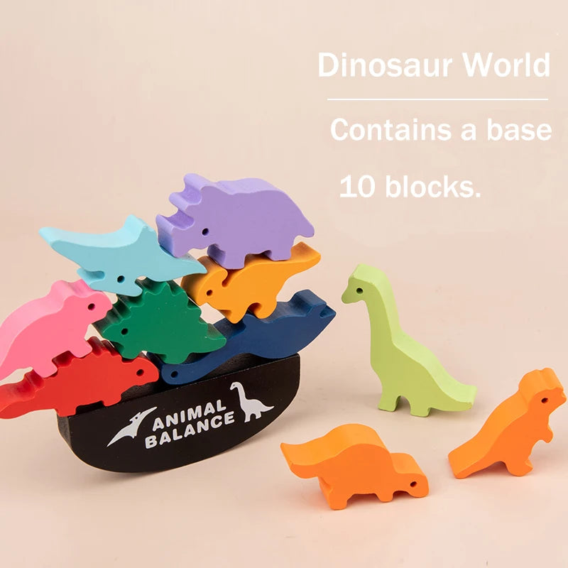Wholesale Wooden Children Balance Stacked Animal Dinosaur Building Blocks Sets Puzzle Game Educational Toys for Kids Boys Girls Balancing Blocks- Dinosour