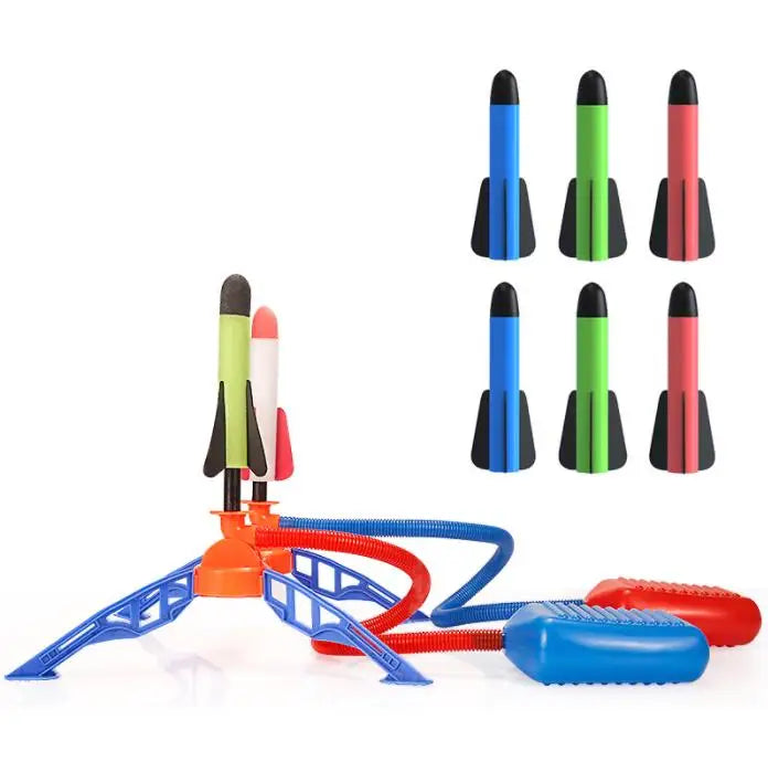 New Outdoor Amusement Park Toys Air Pump Foot Model Toy Foam Rocket Launcher Pop up Children Rocket to the Sky with Light 2 launcher+ 6 rocket