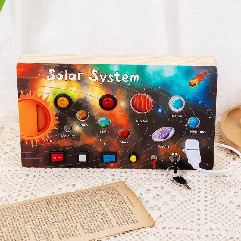OEM Available Busy Board Montessori Style Wooden Toddler Educational Activity Board for Sensory Therapy Solar system circuit board 0.44