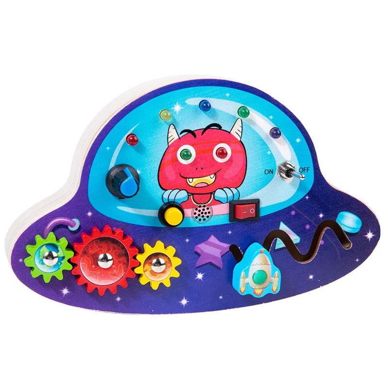 OEM Available Busy Board Montessori Style Wooden Toddler Educational Activity Board for Sensory Therapy Voice recording and playback ufo circuit board 0.2 [cowhide box]