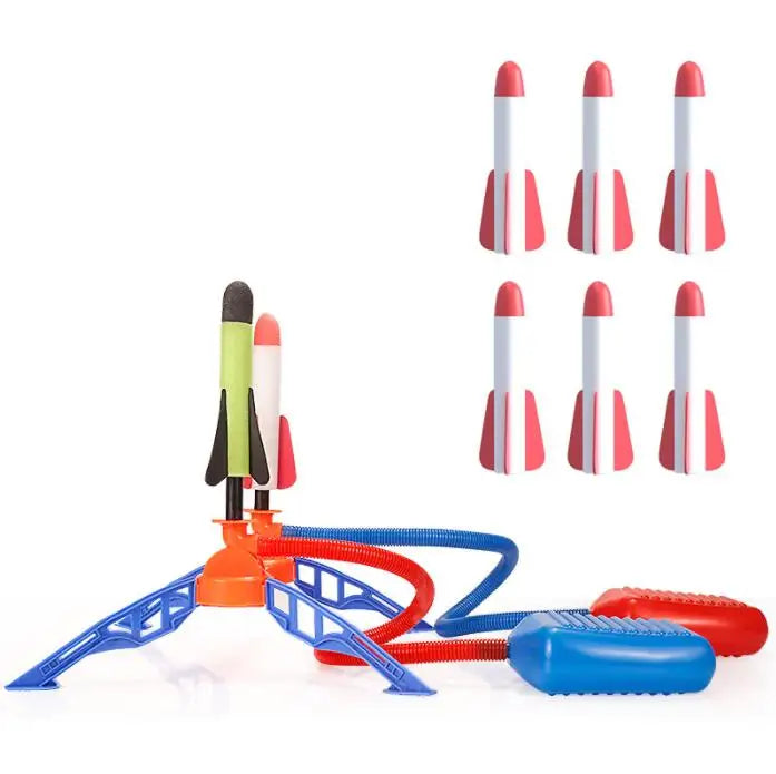 New Outdoor Amusement Park Toys Air Pump Foot Model Toy Foam Rocket Launcher Pop up Children Rocket to the Sky with Light 2 launcher+ 6 rocket with light