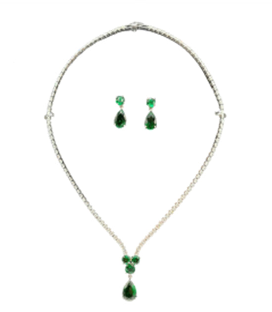 Emerald Rnd Cubic Link Oval Drop Triple Set
