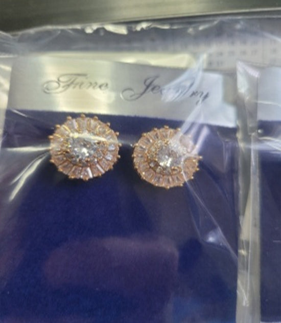 18kt Gold Pl Baguete Multi Stone Stud Earring