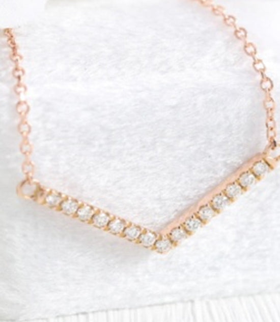 18kt Rose Gold Plate V Shape Stones Pendant