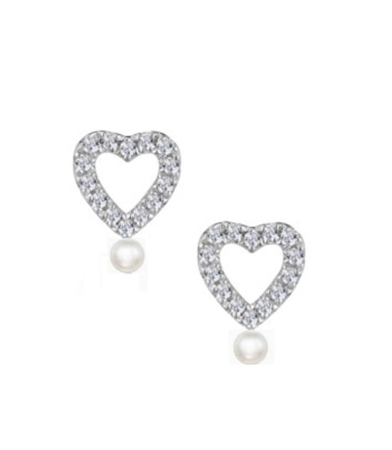18kt White Plate S Heart PearlStone Stud Earring