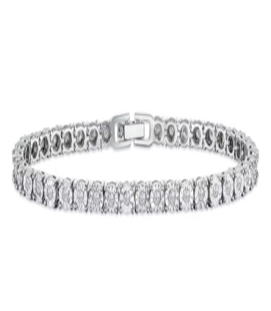 Wrist Cubic 18kt White Plate Multi Stone Link Bracelet