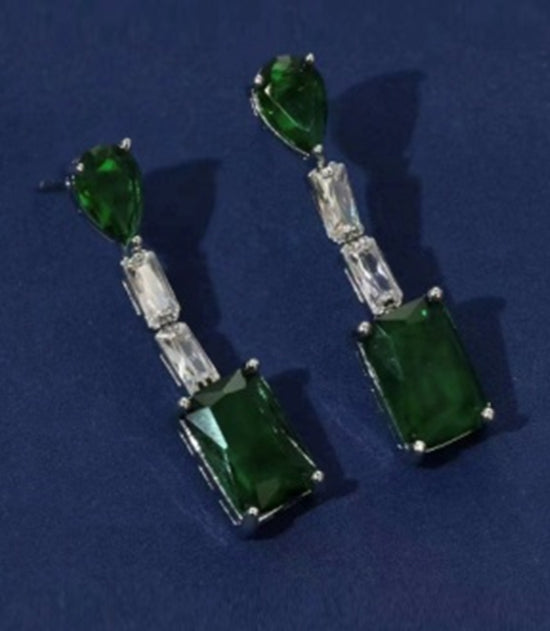 Emerald Multi Baugette Stones Link Drop Earring