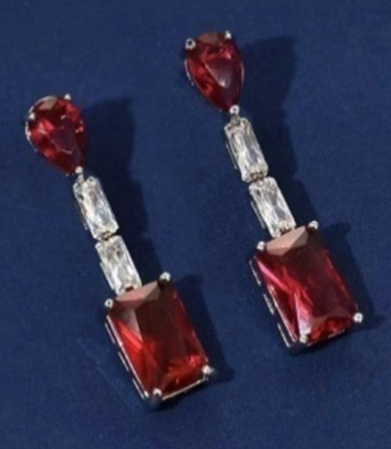 Red Multi Baugette Stones Link Drop Earring