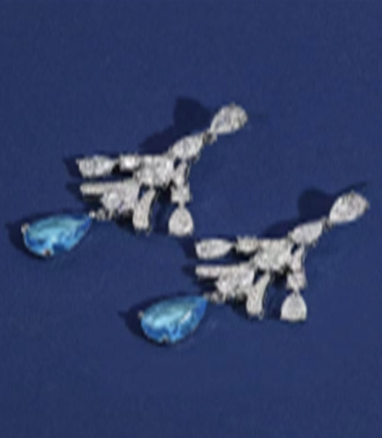 Blue Multi Cubic Stones Tree Desin Link Drop