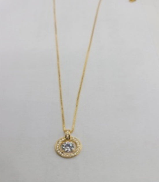 18 kt white plate Mi Oval Stone Link Necklace