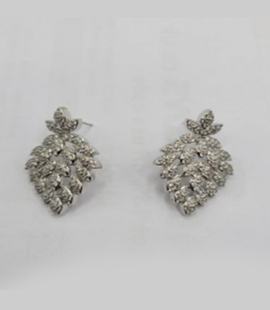 18kt S Plate Cubic Embed  Flat Leaf Earring
