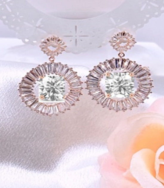 18kt S Plate Cubic M Baguette Circle Earring