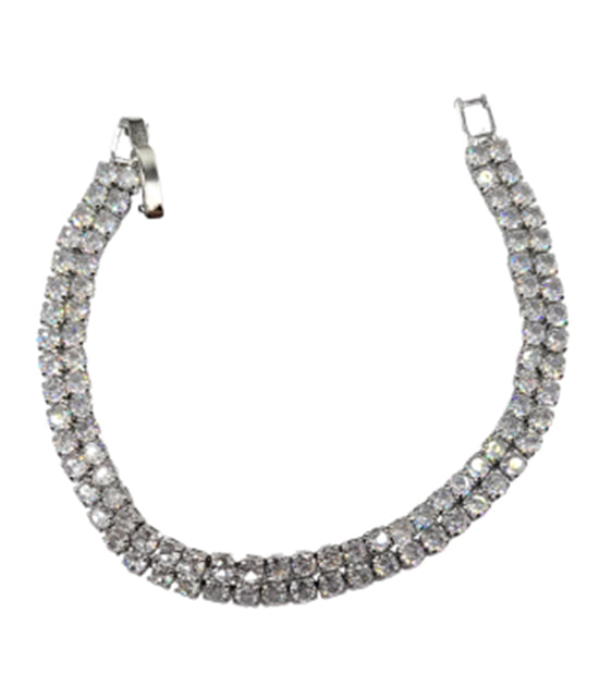 White wrist 18kt S Plate Cubic Twin Str Tennis Bracelet