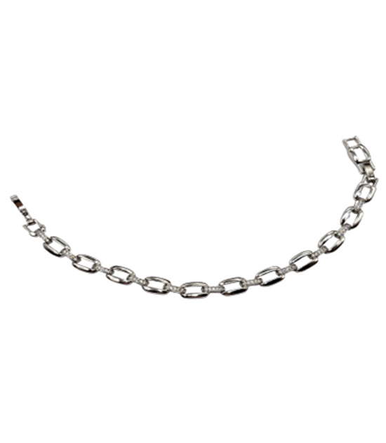 White wrist 18kt S Plate Cubic Oval Design Link Bracelet