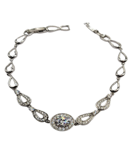 White Wrist 18kt S Plate Cubic Round Oval Link Bracelet