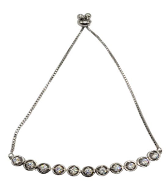 White Wrist 18kt S Plate Cubic Rnd Link Tie Bracelet