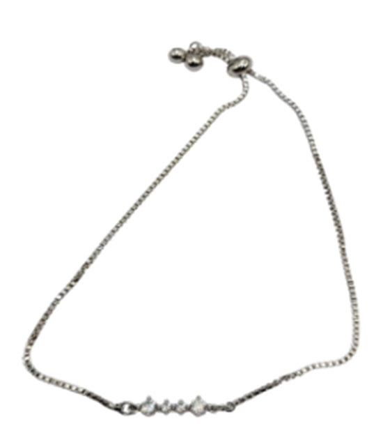 White Wrist 18kt S Plate Cubic Str Link Tie Bracelet