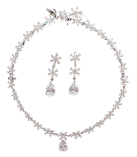 Cubic 18kt White Plate Cubic Multi Flower Link Set