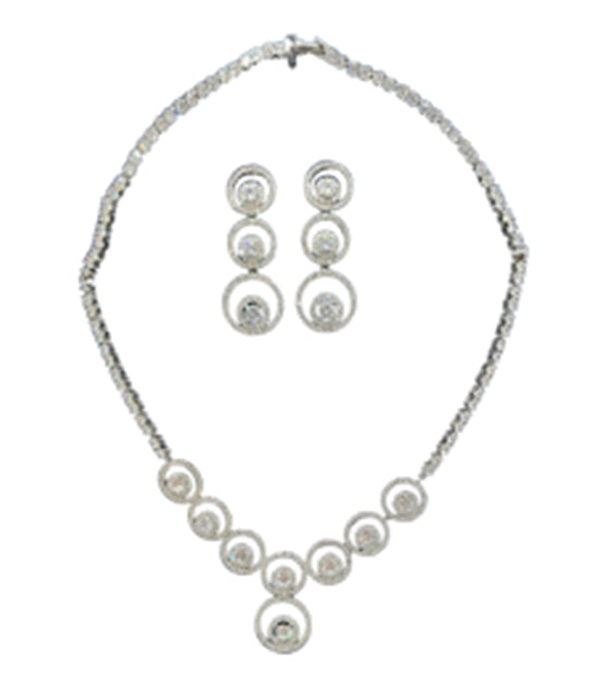 18kt White Plate Cubic Multi Oval Link Set