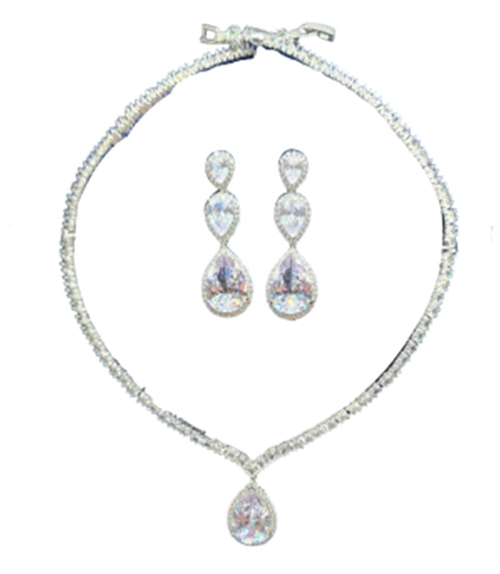 18kt White Plate Cubic Multistone  Link Set