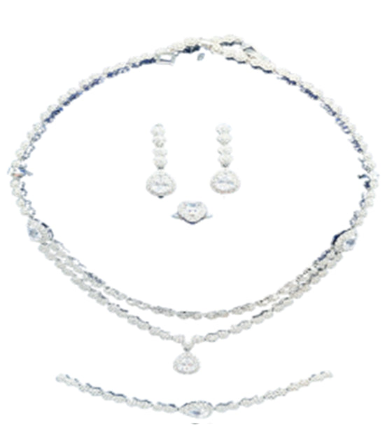 18kt White Plate Cubic Embed Full Link Set