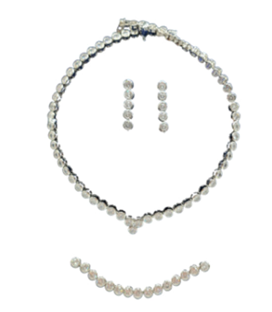 18kt White Plate Cubic Rnd Stone  Link Set