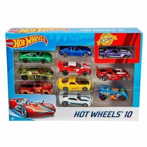 Hot Wheels Toy Cars & Trucks in 1:64 Scale, Set of 10, Multipack of Die-Cast Race or Police Cars, Hot Rods, Firetrucks or Vans (Styles May Vary), 54886